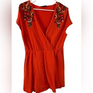 Zara- Embroidered Orange Women's Mini Dress Size L